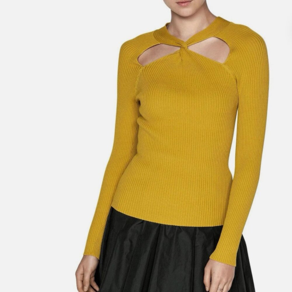 Cue Ribbed Long Sleeve Sweater Cut Out Green Large